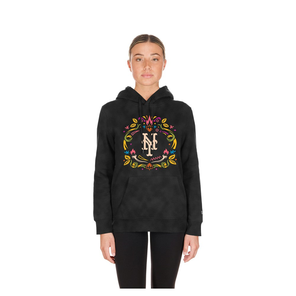 Black New York Mets New Era Women's Día de Muertos Mineral Wash Hoodie Sweatshirt