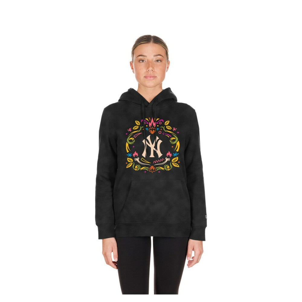 Black New York Yankees New Era Women's Día de Muertos Mineral Wash Hoodie Sweatshirt