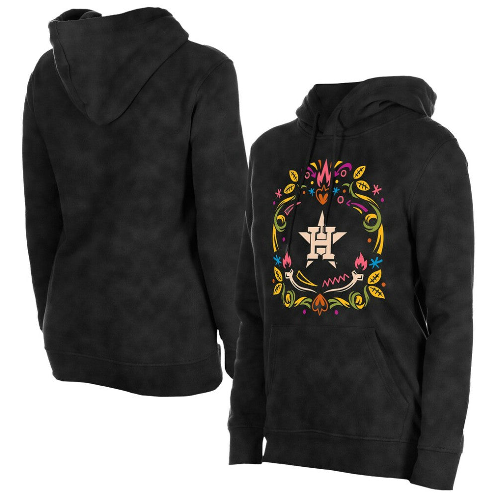 Black Houston Astros New Era Women's Día de Muertos Mineral Wash Hoodie Sweatshirt