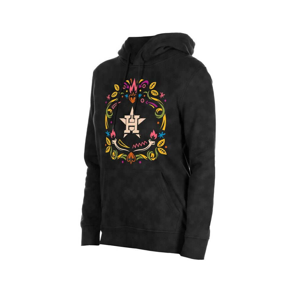 Black Houston Astros New Era Women's Día de Muertos Mineral Wash Hoodie Sweatshirt