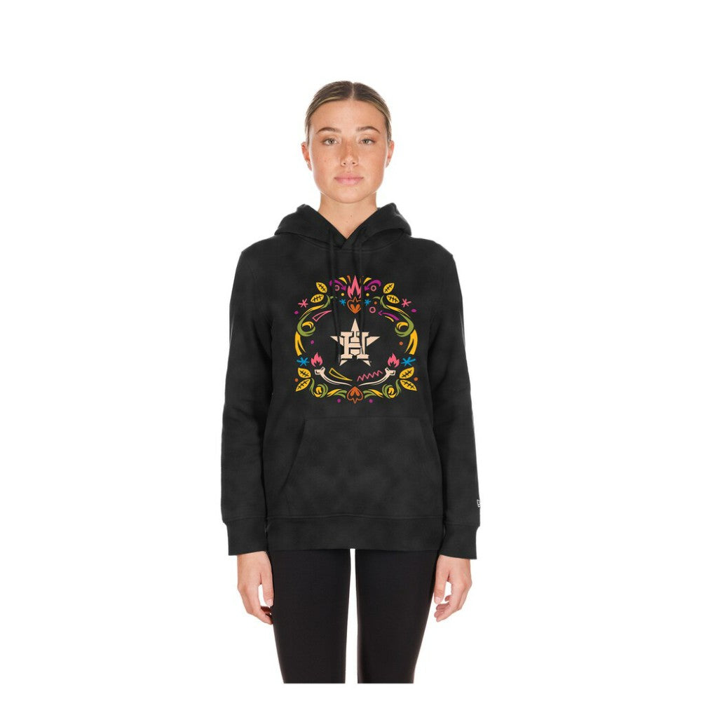 Black Houston Astros New Era Women's Día de Muertos Mineral Wash Hoodie Sweatshirt