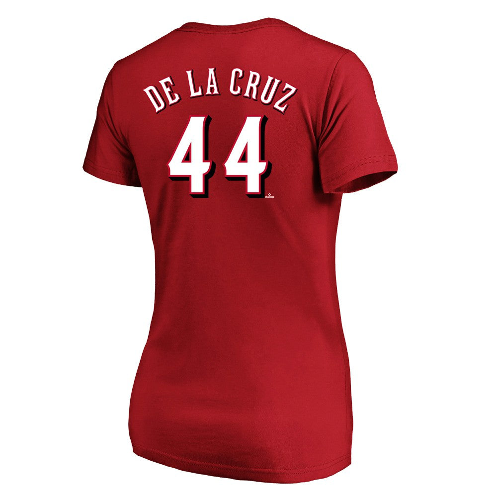 Red Elly De La Cruz Cincinnati Reds Profile Women's Plus Size Name & Number V-Neck T-Shirt