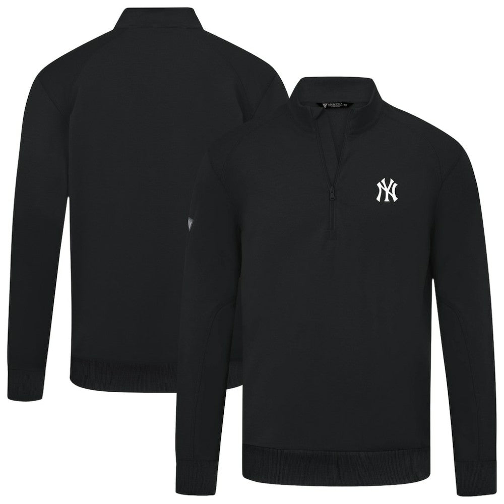 Black New York Yankees Levelwear Upright Insignia Tri-Blend Quarter-Zip Pullover