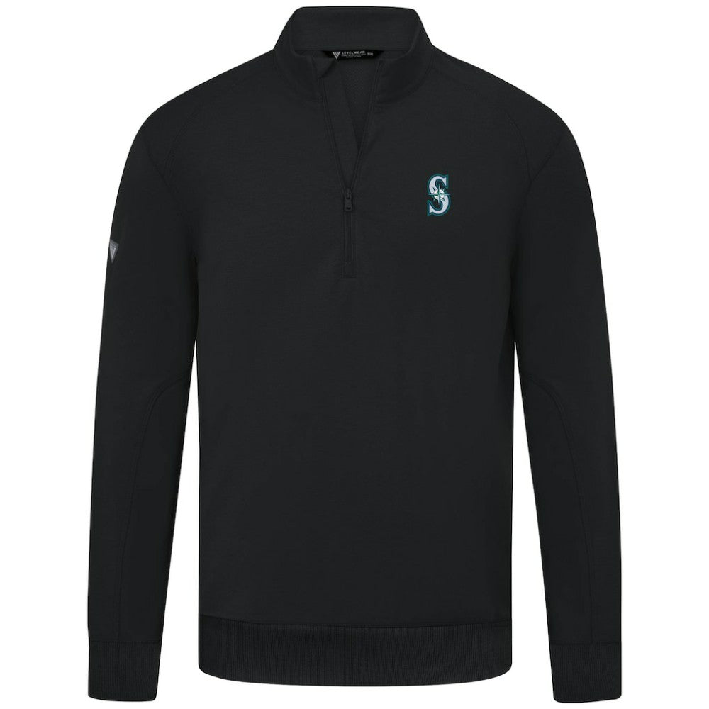 Black Seattle Mariners Levelwear Upright Insignia Tri-Blend Quarter-Zip Pullover