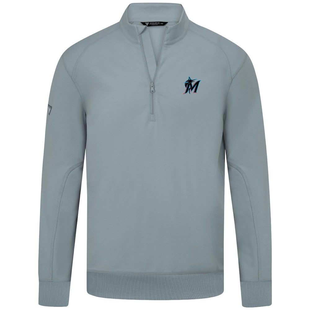 Gray Miami Marlins Levelwear Upright Insignia Tri-Blend Quarter-Zip Pullover