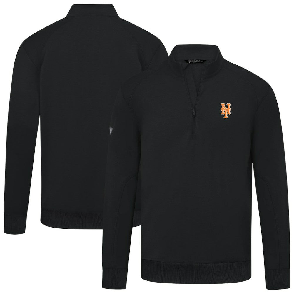 Black New York Mets Levelwear Upright Insignia Tri-Blend Quarter-Zip Pullover