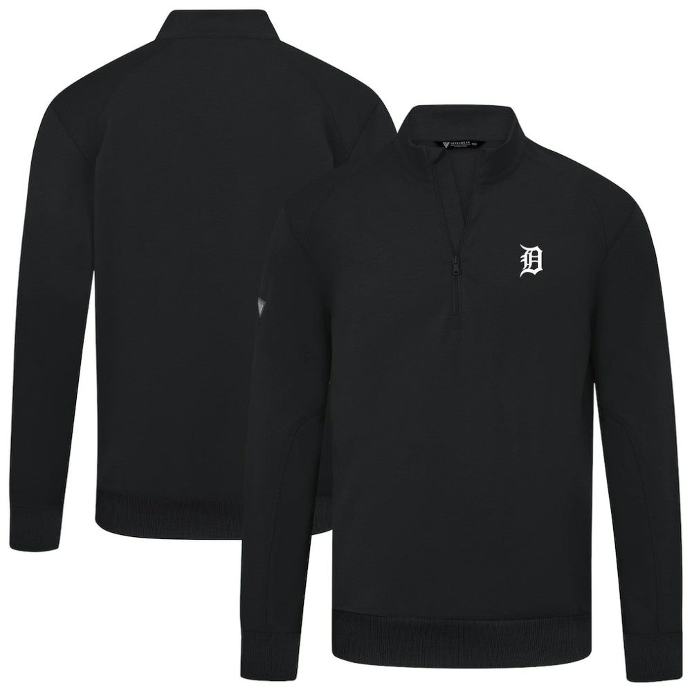 Black Detroit Tigers Levelwear Upright Insignia Tri-Blend Quarter-Zip Pullover