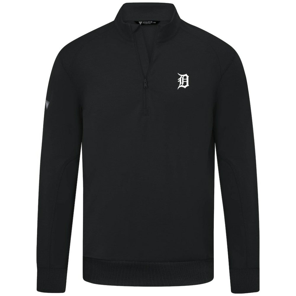 Black Detroit Tigers Levelwear Upright Insignia Tri-Blend Quarter-Zip Pullover
