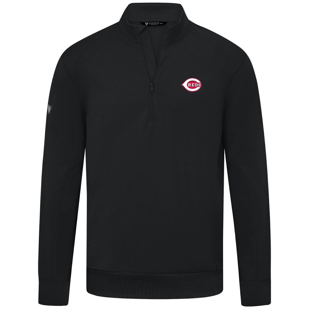 Black Cincinnati Reds Levelwear Upright Insignia Tri-Blend Quarter-Zip Pullover