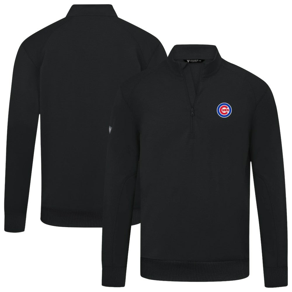 Black Chicago Cubs Levelwear Upright Insignia Tri-Blend Quarter-Zip Pullover