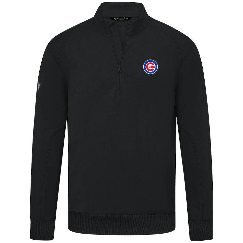 Black Chicago Cubs Levelwear Upright Insignia Tri-Blend Quarter-Zip Pullover