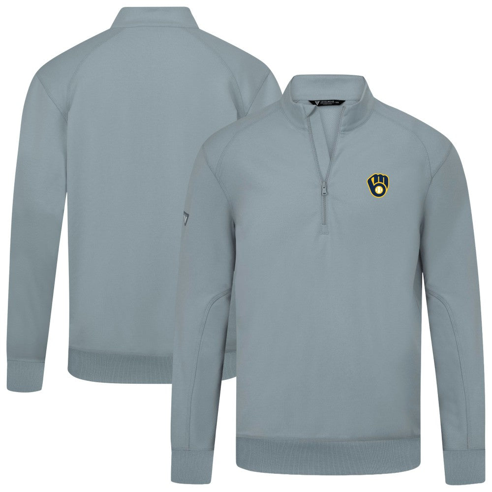 Gray Milwaukee Brewers Levelwear Upright Insignia Tri-Blend Quarter-Zip Pullover