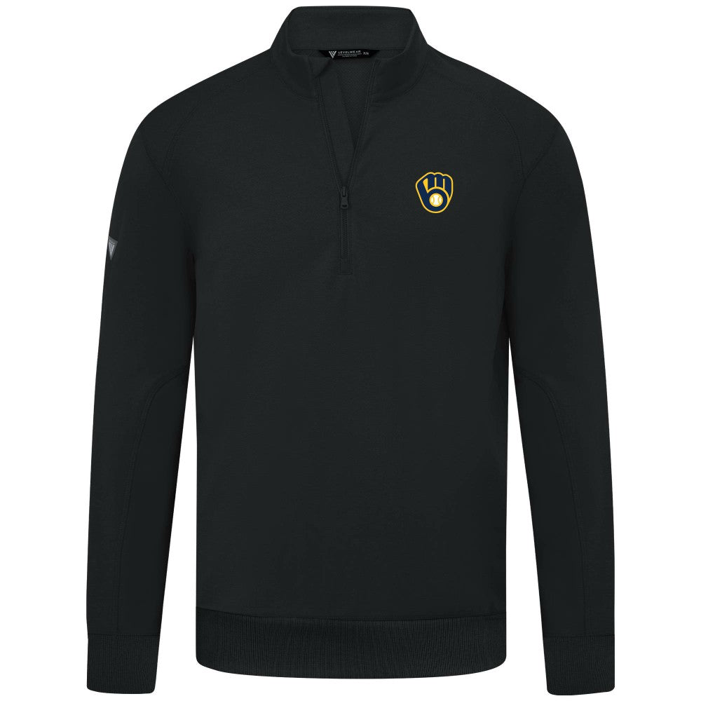 Black Milwaukee Brewers Levelwear Upright Insignia Tri-Blend Quarter-Zip Pullover