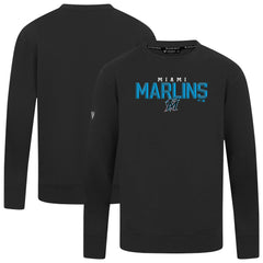 Black Miami Marlins Levelwear Mandate Carve Tri-Blend Sweatshirt