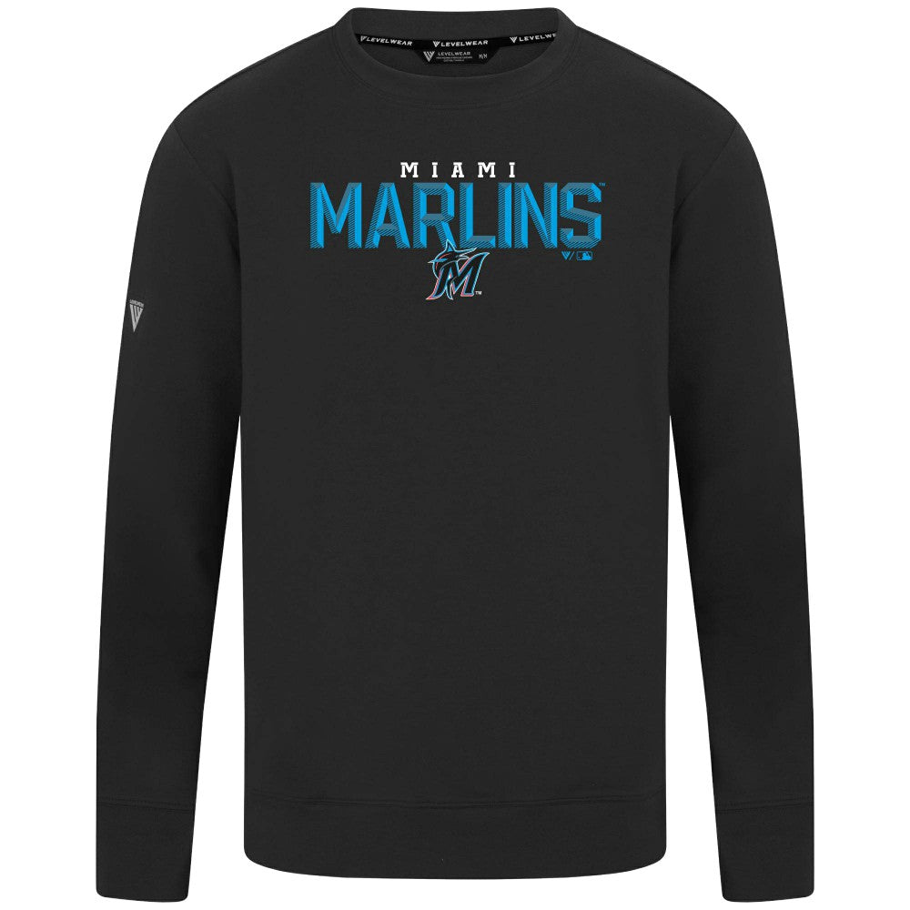 Black Miami Marlins Levelwear Mandate Carve Tri-Blend Sweatshirt