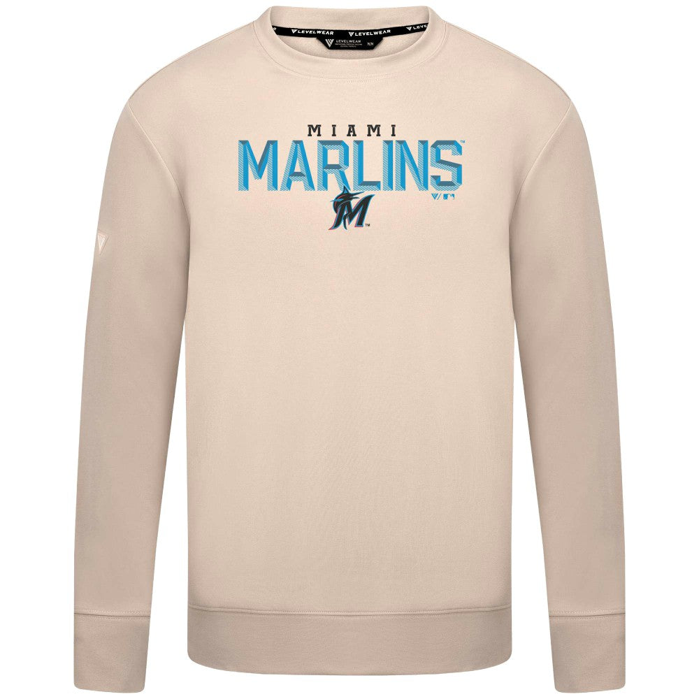 Khaki Miami Marlins Levelwear Mandate Carve Tri-Blend Sweatshirt
