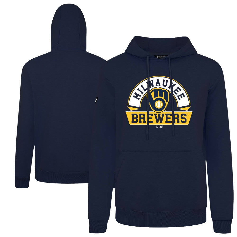 Navy Milwaukee Brewers Levelwear Podium Banner Arch Hoodie