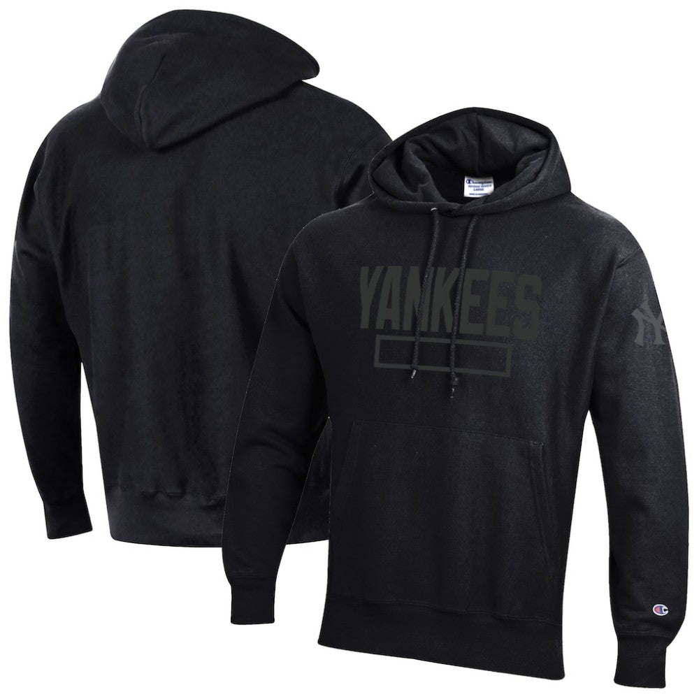 Black New York Yankees Champion Tonal Reverse Weave Fleece Hoodie