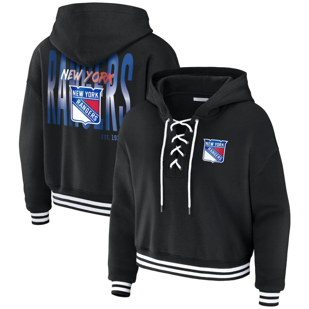 NHL New York Rangers WEAR by Erin Andrews Women's Cropped Lace-Up Hoodie