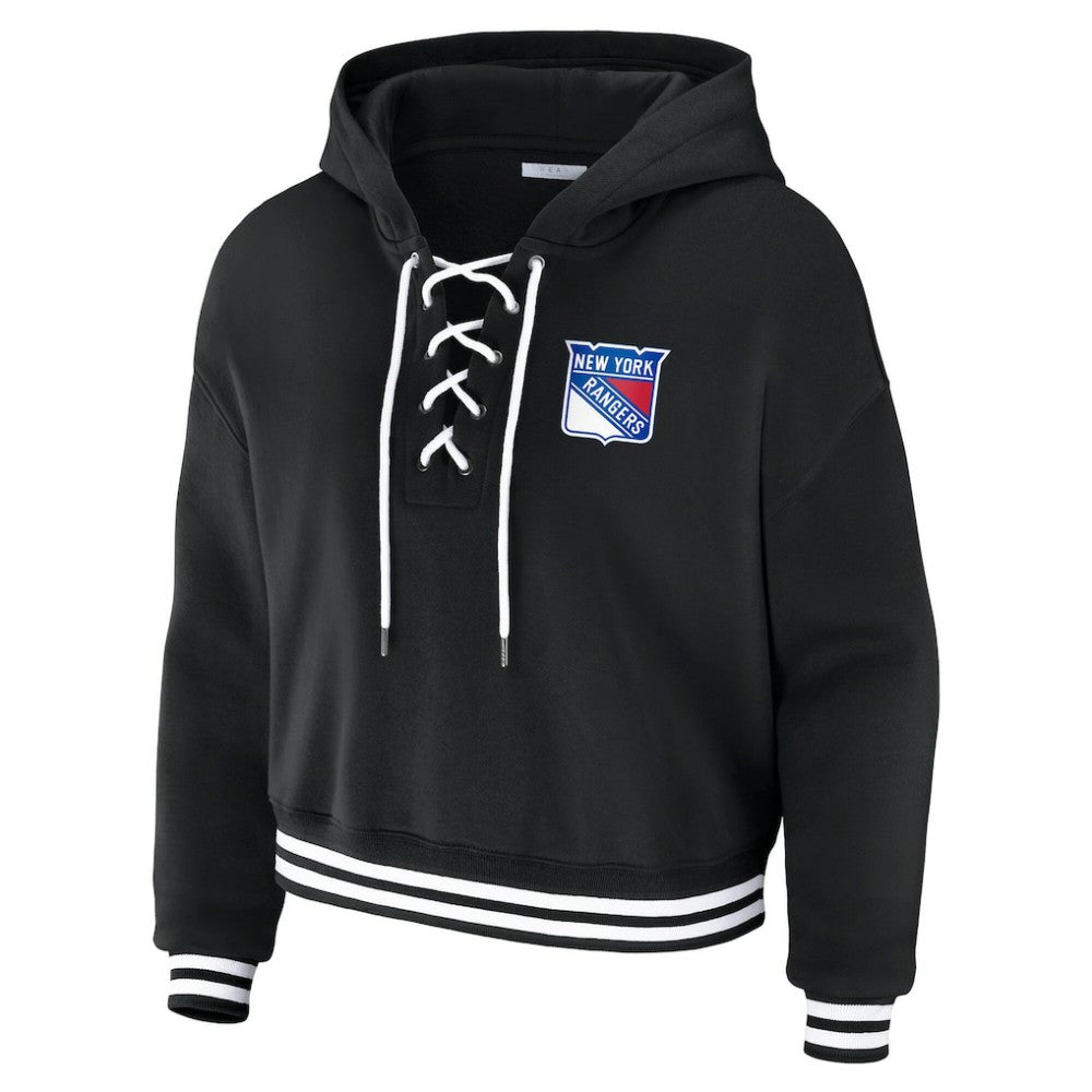 NHL New York Rangers WEAR by Erin Andrews Women's Cropped Lace-Up Hoodie