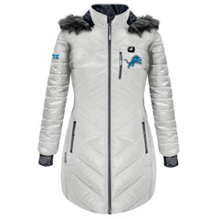 ActionHeat Women's 5V Battery Heated Long Puffer Full-Zip Hoodie Jacket - Detroit Lions Hoodies