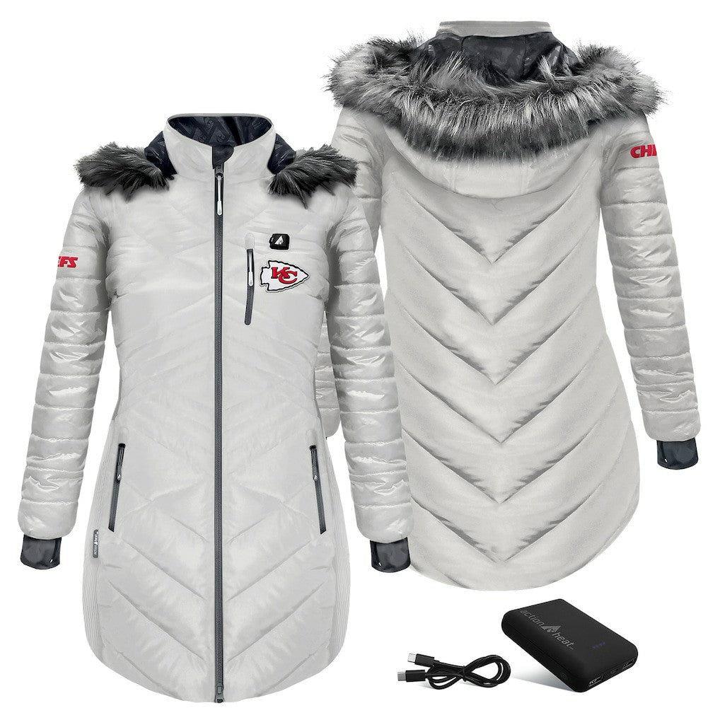 ActionHeat Women's 5V Battery Heated Long Puffer Full-Zip Hoodie Jacket - Kansas City Chiefs Hoodies