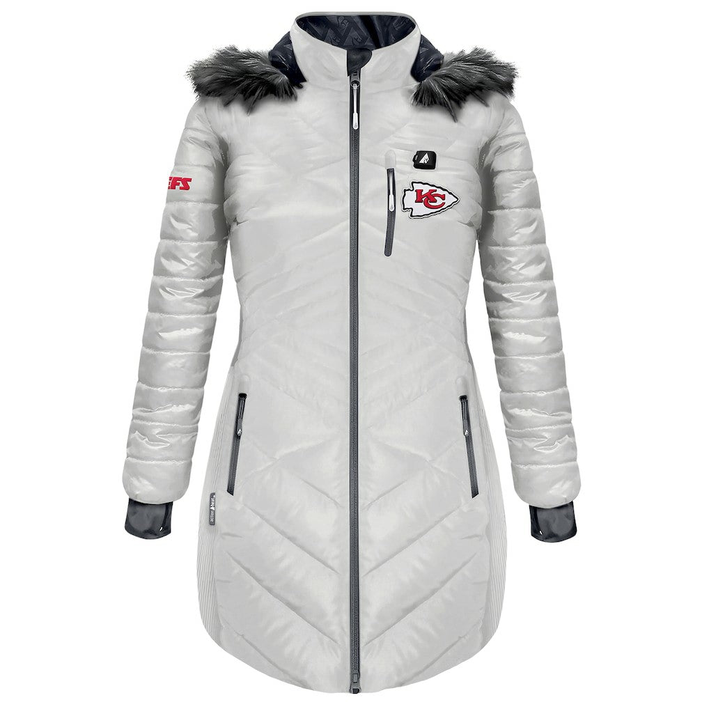 ActionHeat Women's 5V Battery Heated Long Puffer Full-Zip Hoodie Jacket - Kansas City Chiefs Hoodies