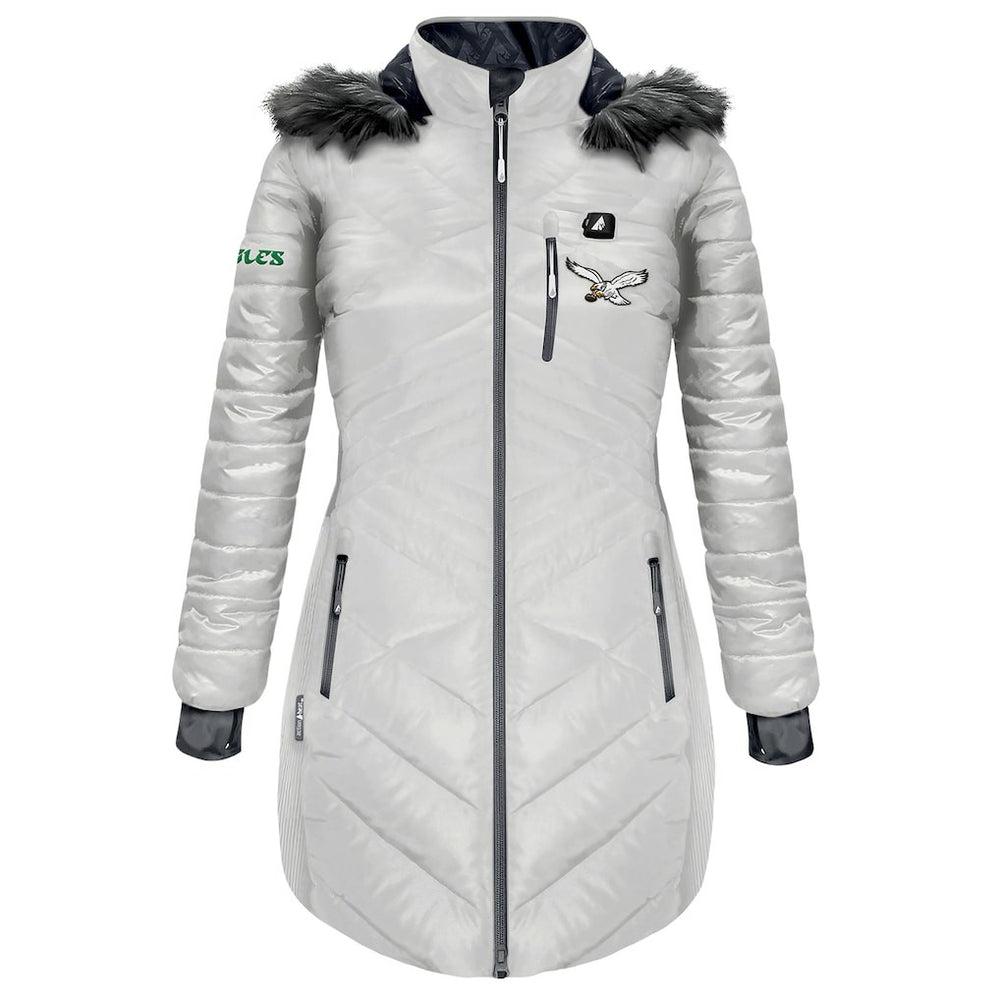 ActionHeat Women's 5V Battery Heated Long Puffer Full-Zip Hoodie Jacket - Philadelphia Eagles Hoodies