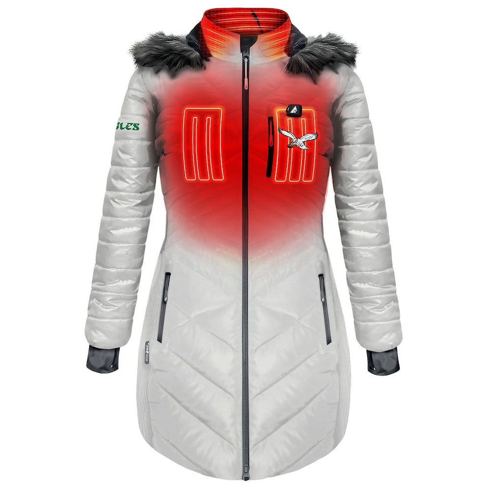 ActionHeat Women's 5V Battery Heated Long Puffer Full-Zip Hoodie Jacket - Philadelphia Eagles Hoodies