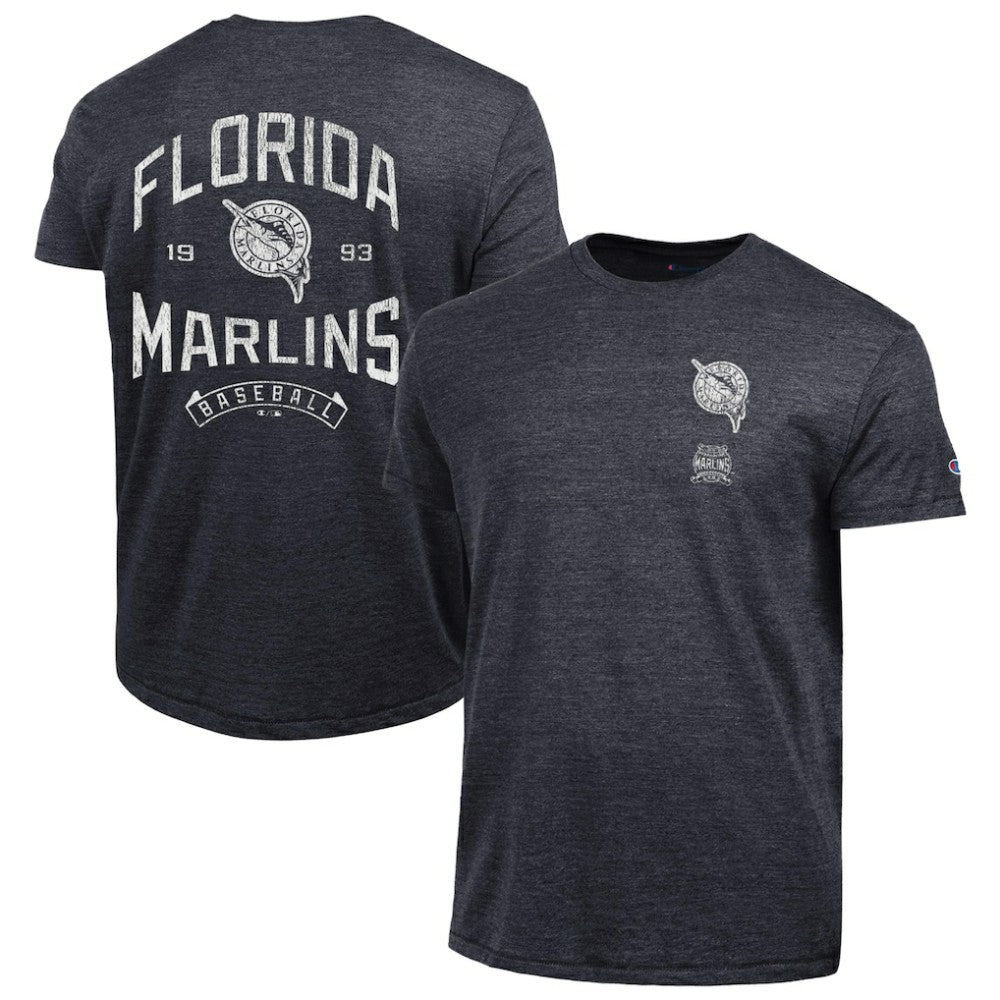 Black Miami Marlins Champion Vintage 3-Hit Tri-Blend T-Shirt