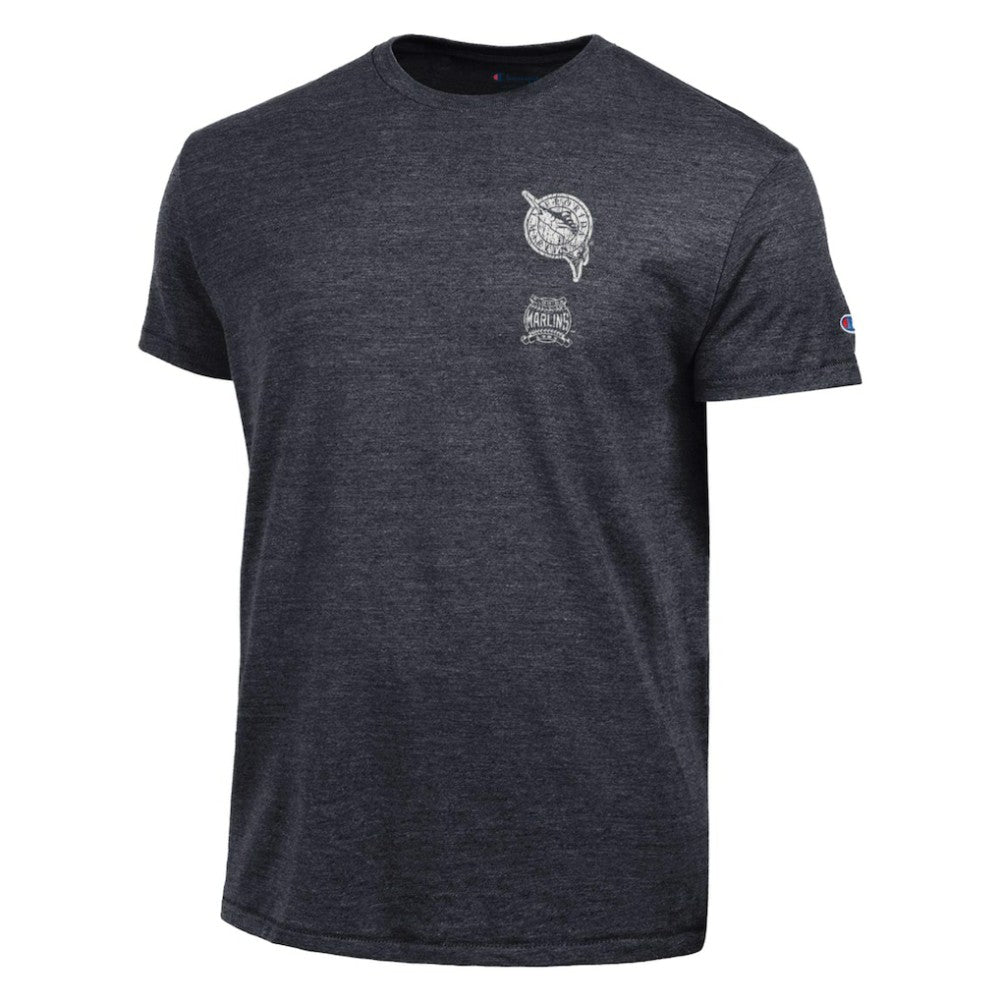 Black Miami Marlins Champion Vintage 3-Hit Tri-Blend T-Shirt