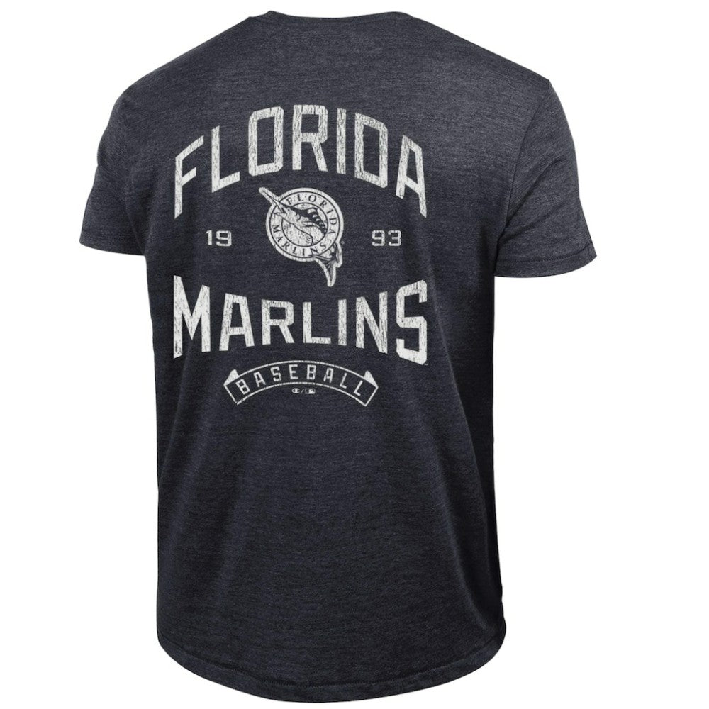 Black Miami Marlins Champion Vintage 3-Hit Tri-Blend T-Shirt