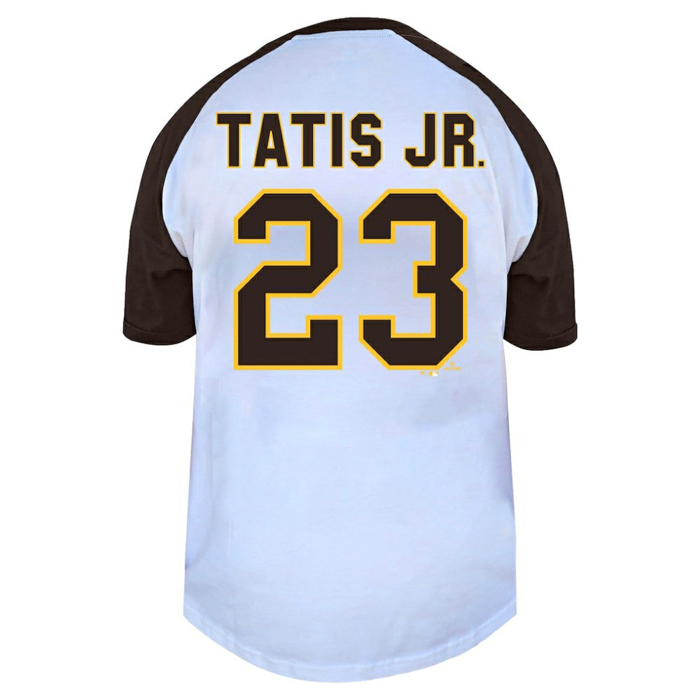 White Fernando Tatis Jr. San Diego Padres Profile Women's Plus Size Name & Number Raglan Henley T-Shirt