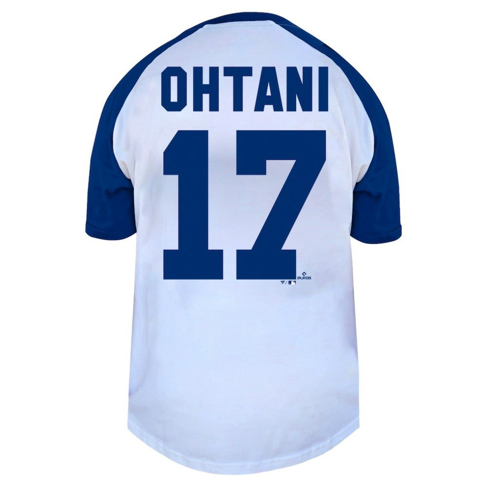White Shohei Ohtani Los Angeles Dodgers Profile Women's Plus Size Name & Number Raglan Henley T-Shirt
