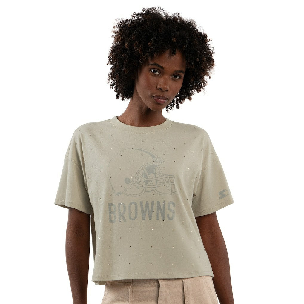 Starter Women's Rhinestone Sprinkle Boxy Cropped T-Shirt - Cleveland Browns T-shirts