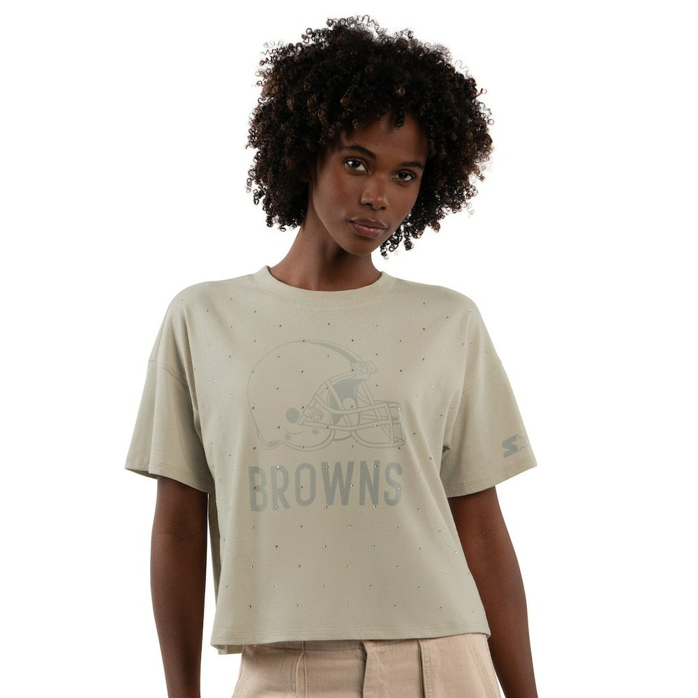 Starter Women's Rhinestone Sprinkle Boxy Cropped T-Shirt - Cleveland Browns T-shirts