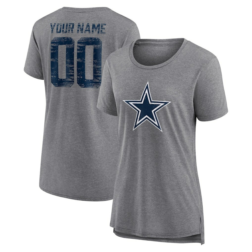 Women's Heritage Custom Name & Number Tri-Blend T-Shirt - Dallas Cowboys T-shirts
