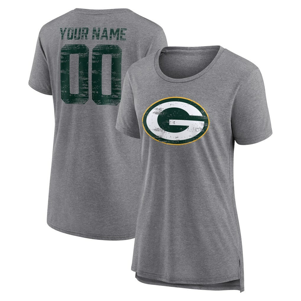 Women's Heritage Custom Name & Number Tri-Blend T-Shirt - Green Bay Packers T-shirts