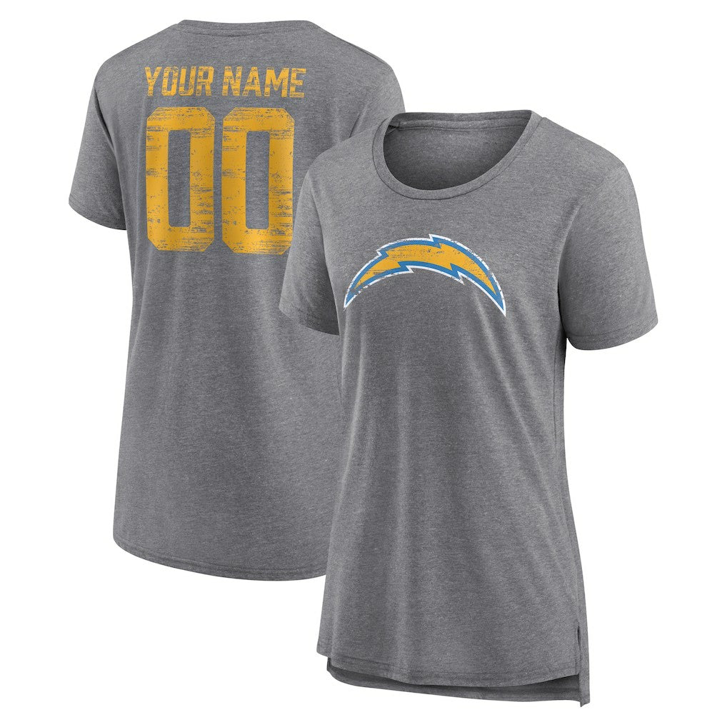 Women's Heritage Custom Name & Number Tri-Blend T-Shirt - Los Angeles Chargers T-shirts