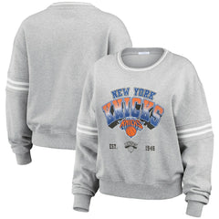New York Knicks WEAR by Erin Andrews Women's Sleeve Stripe Fleece Crewneck Sweatshirt