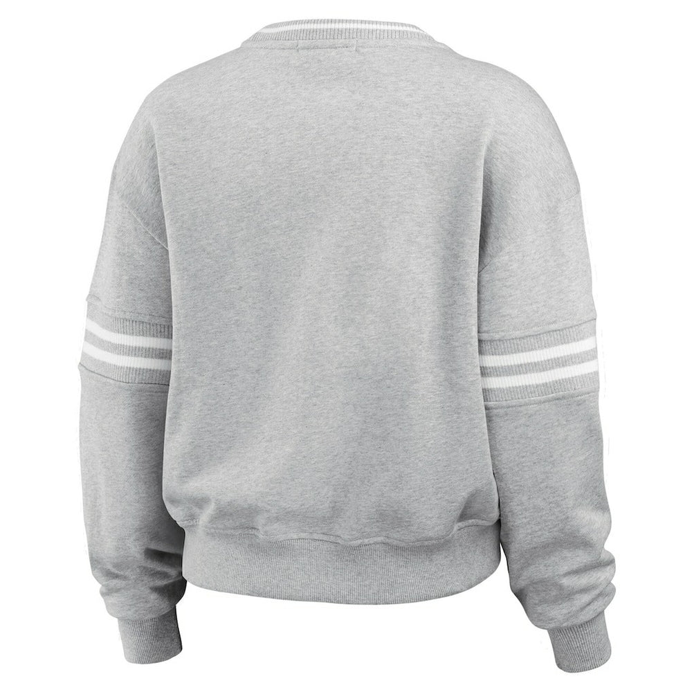 New York Knicks WEAR by Erin Andrews Women's Sleeve Stripe Fleece Crewneck Sweatshirt