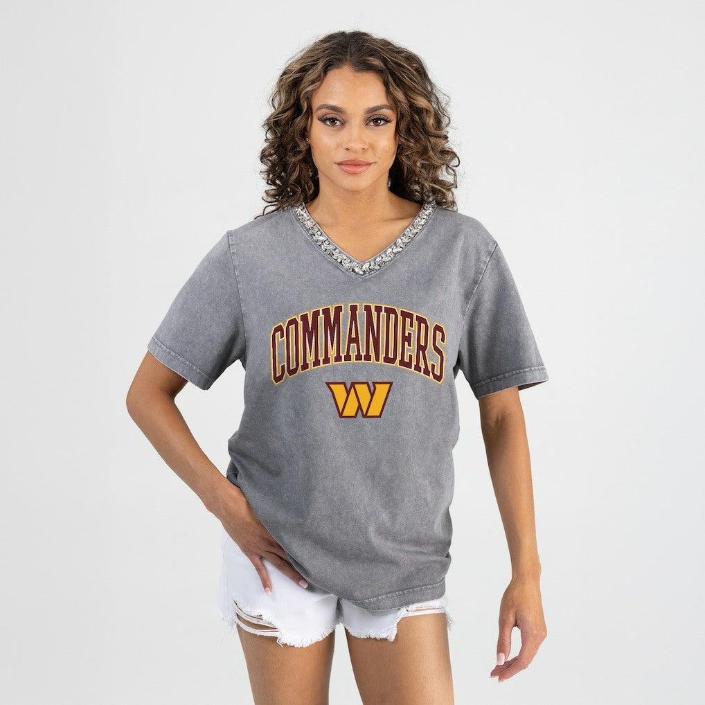 Gameday Couture Women's Relaxed Iconic Edge Rhinestone V-Neck T-Shirt - Washington Commanders T-shirts
