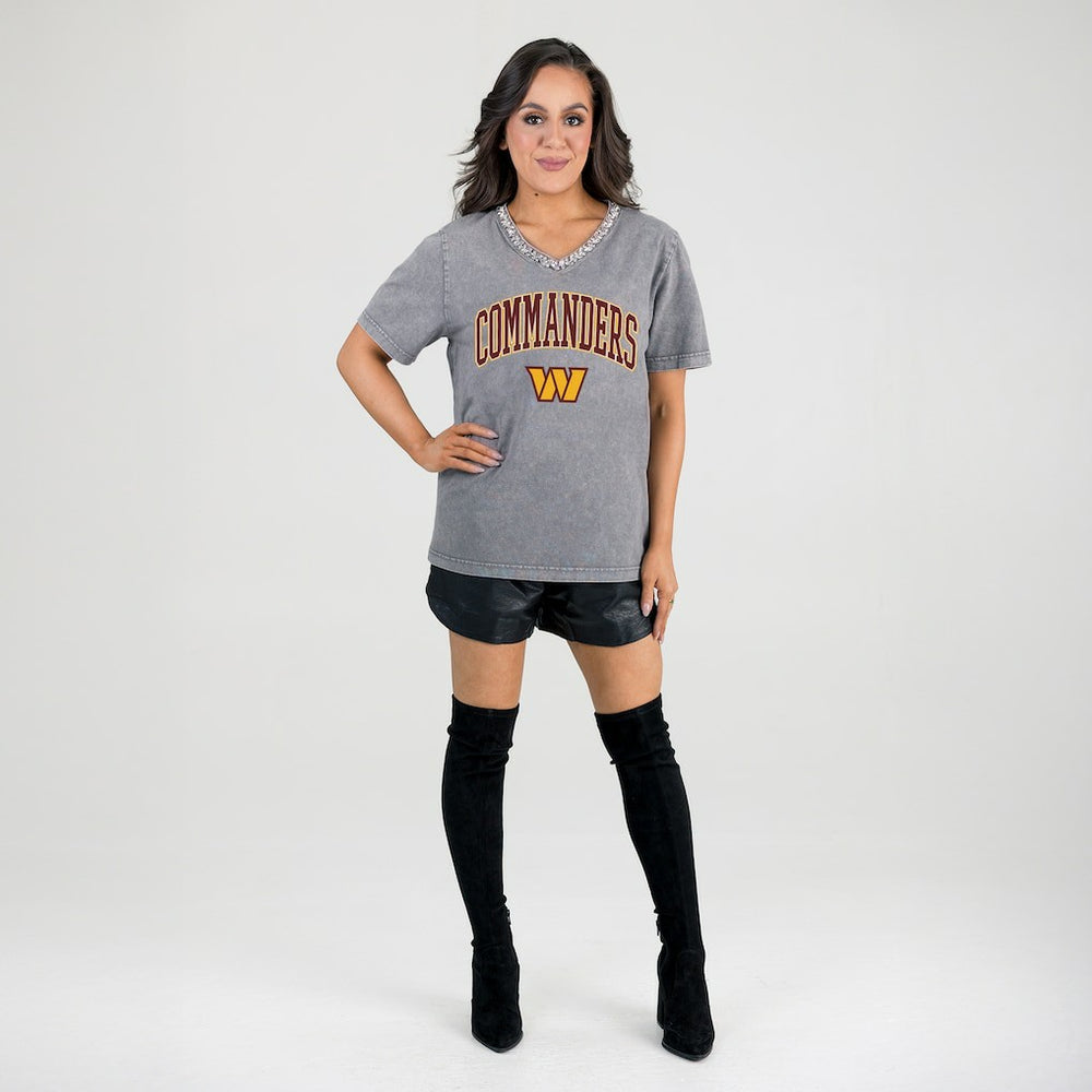 Gameday Couture Women's Relaxed Iconic Edge Rhinestone V-Neck T-Shirt - Washington Commanders T-shirts