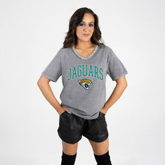 Gameday Couture Women's Relaxed Iconic Edge Rhinestone V-Neck T-Shirt - Jacksonville Jaguars T-shirts
