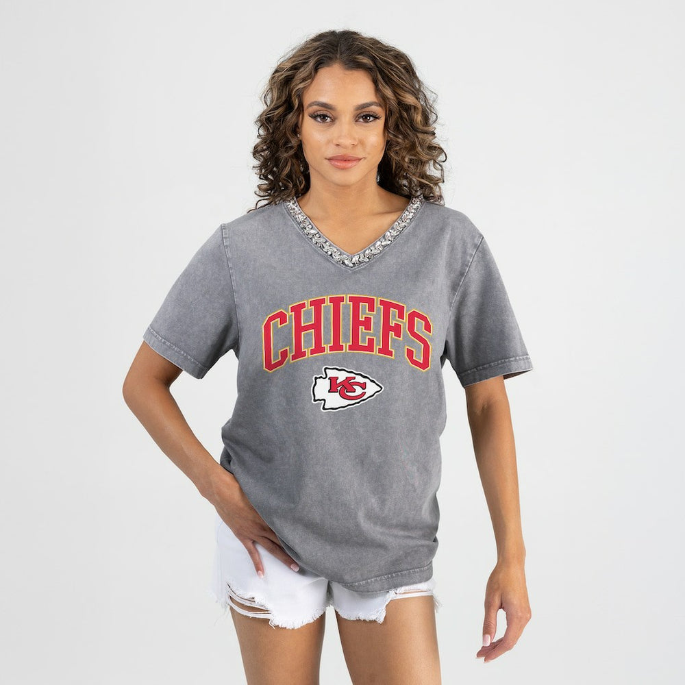 Gameday Couture Women's Relaxed Iconic Edge Rhinestone V-Neck T-Shirt - Kansas City Chiefs T-shirts