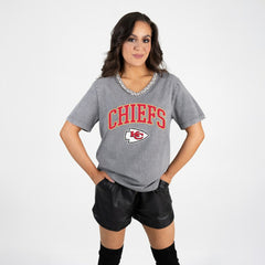 Gameday Couture Women's Relaxed Iconic Edge Rhinestone V-Neck T-Shirt - Kansas City Chiefs T-shirts
