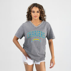 Gameday Couture Women's Relaxed Iconic Edge Rhinestone V-Neck T-Shirt - Los Angeles Chargers T-shirts