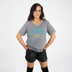 Gameday Couture Women's Relaxed Iconic Edge Rhinestone V-Neck T-Shirt - Los Angeles Chargers T-shirts