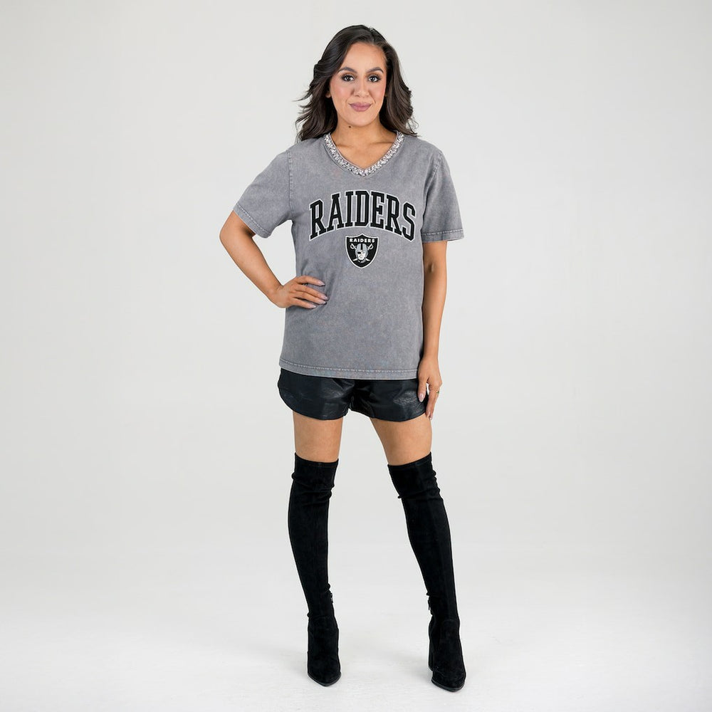 Gameday Couture Women's Relaxed Iconic Edge Rhinestone V-Neck T-Shirt - Las Vegas Raiders T-shirts