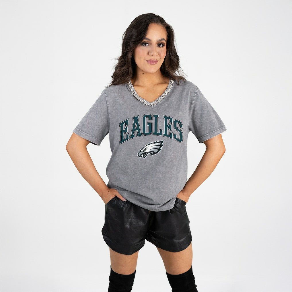 Gameday Couture Women's Relaxed Iconic Edge Rhinestone V-Neck T-Shirt - Philadelphia Eagles T-shirts